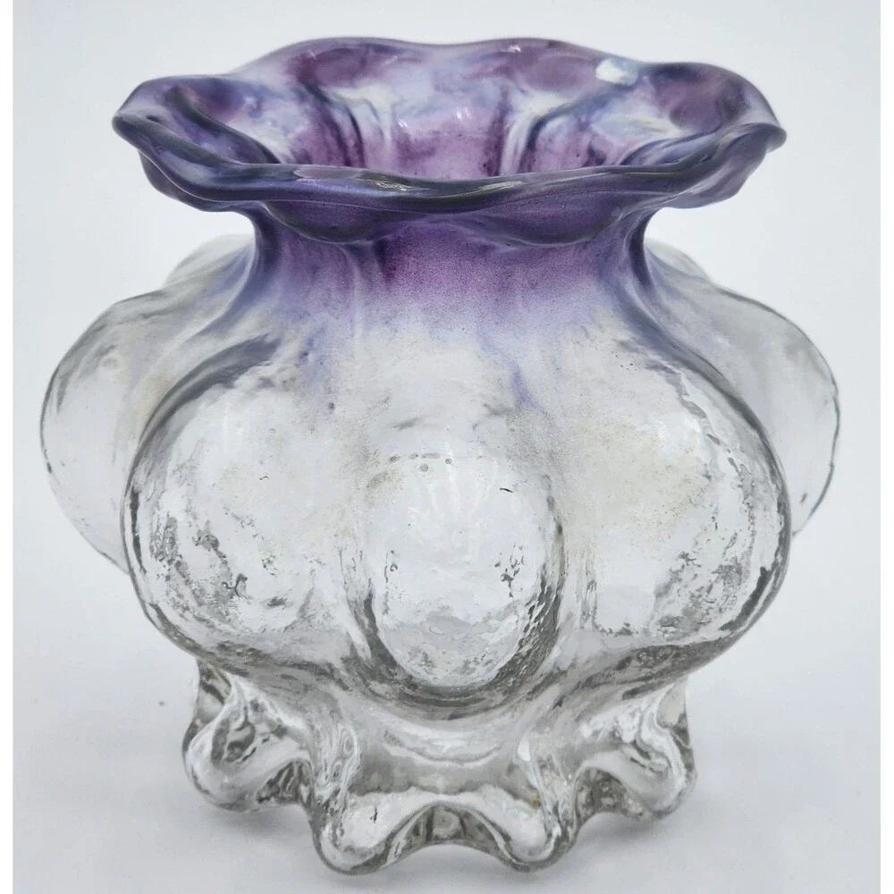 Vintage Melon Shaped Vase- Amethyst to Clear Glass 4”